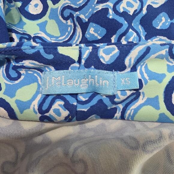 J McLaughlin Dress Womens XS Blue Green Retro Print Short Sleeve V-Neck Midi - Picture 6 of 10